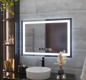 Oglinda LED DECORIALE cu Dezaburire, Ceas si Termometru 80x60cm - "Jovia"
