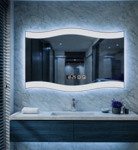 Oglinda baie cu iluminare LED si afisaj digital, design modern pentru perete