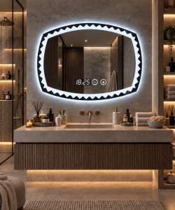 Oglinda moderna de baie cu iluminare LED si buton tactil