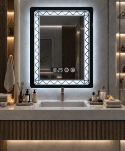 Oglinda moderna de baie cu iluminare LED si buton tactil