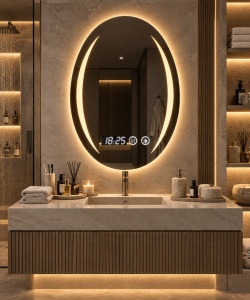 Oglinda LED Touch DECORIALE cu Dezaburire , Ceas si Termometru 80x60cm - "Rostan"