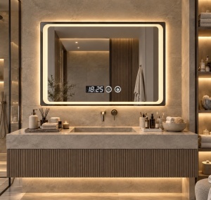 Oglinda LED Touch DECORIALE cu Dezaburire , Ceas si Termometru 80x60cm - "Colran"