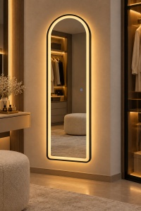 Oglinda LED Touch DECORIALE cu Rama Aluminium Neagra 50x150cm - "Trevano"