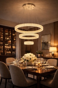 Pendul LED Cristal 3 Inele cu Telecomanda si Lumina Reglabila - "Isonare"