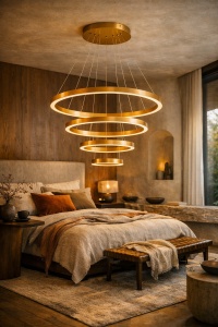Lustra LED moderna cu inele suspendate, iluminat decorativ pentru living
