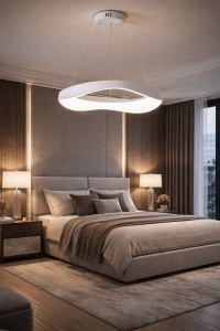 Lustra LED moderna alba cu design ondulat, corp iluminat suspendat pentru living