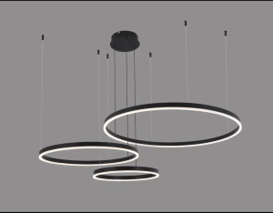 Lustră LED modernă cu trei inele suspendate, design contemporan reglabil pe înălțime și lumină uniformă