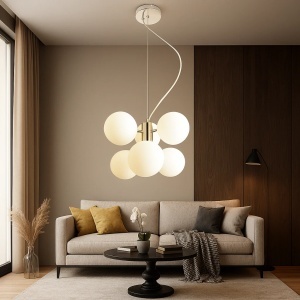 Pendul Modern cu 6 Globuri Opal Iluminare Decorativa - "Erylon"