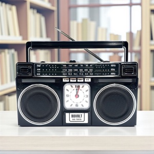Radio decorativ vintage cu design autentic retro, cu panou solar, perfect pentru pasionații de obiecte clasice