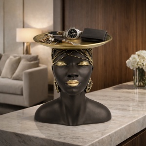 Statueta femeie africana suport bol decorativ design elegant