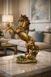 Figurină cal auriu cabrat, obiect decor clasic