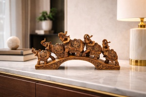 Statueta decorativa familie elefanti pe pod figurine elefanti simbol noroc