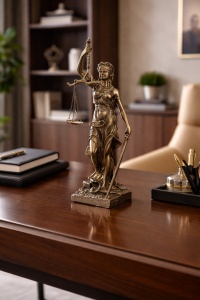 Statueta Justitiei cu balanta si sabie