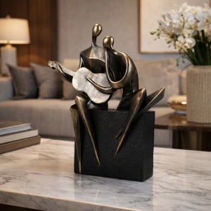 Statueta decorativa duo muzical cu chitara, figurina moderna pentru living