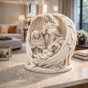 Statueta religioasa scena Nasterea Domnului cu Fecioara Maria, Iosif si inger protector