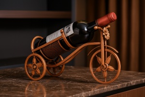 Suport vin metalic tricicletă vintage – decor elegant și cadou pentru sticle