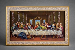 Tablou Cina cea de Taina cu Pietricele si Sclipici 92x62cm - Gold