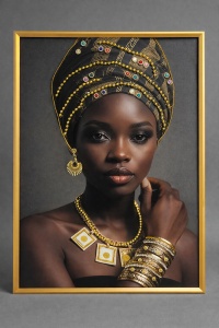 Tablou Femeie Africană cu Pietricele 70x50cm - Gold