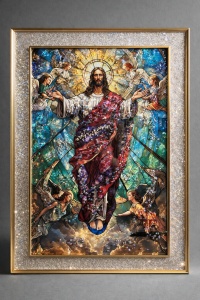 Tablou Iisus Hristos cu Pietricele si Sclipici 72x52cm - Gold
