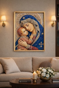 Tablou Maica Domnului cu Pruncul Iisus Hristos cu Pietricele 60x40cm