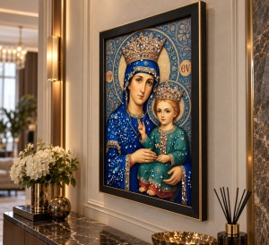 Tablou Maica Domnului cu Pruncul Iisus Hristos cu Pietricele 40x30cm - Black - Img 3