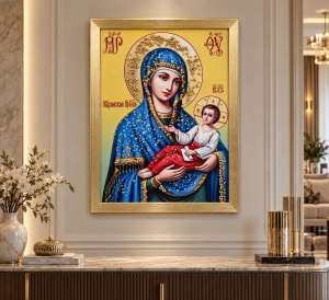 Tablou Maica Domnului cu Pruncul Iisus Hristos cu Pietricele 40x30cm - Gold - Img 2