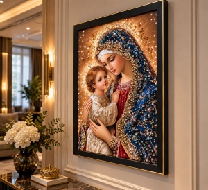 Tablou Maica Domnului cu Pruncul Iisus Hristos cu Pietricele 40x30cm - Black - Img 3