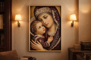Tablou Maica Domnului cu Pruncul Iisus Hristos cu Pietricele 60x40cm