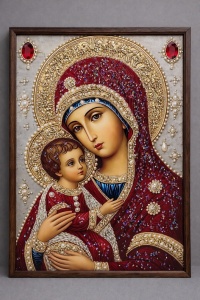 Tablou Maica Domnului cu Pruncul Iisus Hristos cu Pietricele 60x40cm - Brown
