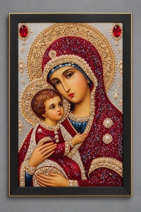 Tablou Maica Domnului cu Pruncul Iisus Hristos cu Pietricele 60x40cm - Black