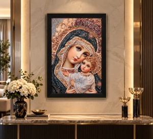 Tablou Maica Domnului cu Pruncul Iisus Hristos cu Pietricele 60x40cm - Black - Img 2