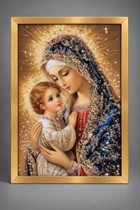 Tablou Maica Domnului cu Pruncul Iisus Hristos cu Pietricele 60x40cm - Gold