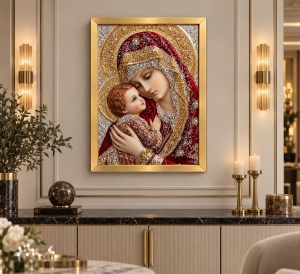 Tablou Maica Domnului cu Pruncul Iisus Hristos cu Pietricele 60x40cm - Gold - Img 2