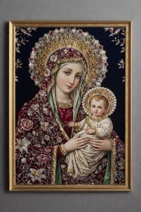 Tablou Maica Domnului cu Pruncul Iisus Hristos cu Pietricele 74x54cm - Gold