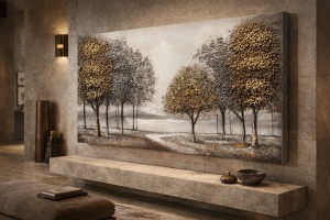 Tablou Reliefat 3D Pictat cu Peisaj Forestier