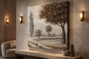 Tablou Reliefat 3D Pictat cu Peisaj Forestier