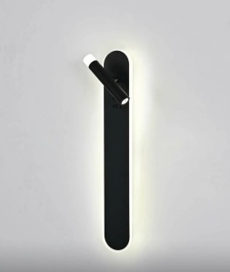 Aplica LED modernă neagră cu lumină ambientală și spot orientabil, ideală pentru living sau dormitor.
