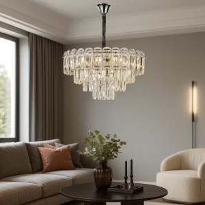 Lustră de lux cu cristale transparente, iluminat decorativ pentru living modern