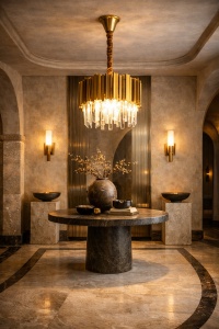 Candelabru auriu cu cristale, design modern și elegant pentru living