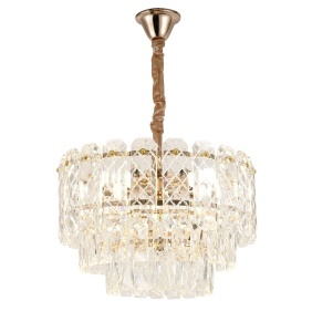 Candelabru luxos cu cristale transparente și finisaj auriu, ideal pentru living, dining sau spații elegante