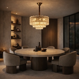 Candelabru luxos cu cristale transparente și finisaj auriu, ideal pentru living, dining sau spații elegante