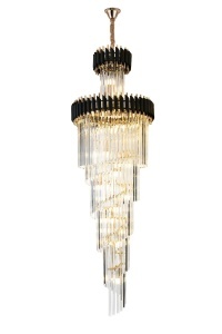 Candelabru cascadă cu cristale, lustră suspendată de lux pentru living cu tavan înalt