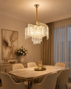 Candelabru Design Modern cu Cristale și Structură Aurie - "Caldrit"