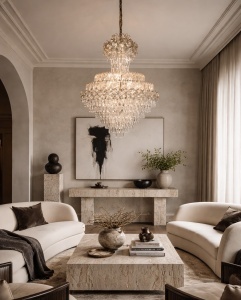 Lustra suspendata cu cristale si design elegant pentru dining sau living