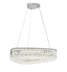 Candelabru oval modern cu cristale elegante, lumină LED strălucitoare și suspensie reglabilă pentru living sau dining