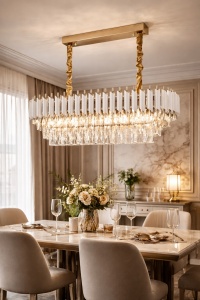 Candelabru Rectangular Elegant cu Cristale si Detalii Aurii - "Pireon"