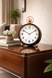 Ceas decorativ de masă cu stil minimalist și finisaj metalic
