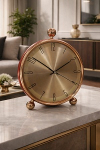 Ceas de masă roșu cu finisaj auriu și design modern elegant