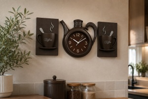 Ceas de Perete cu Ceainic in 3 Piese - "Brunello" - Img 2