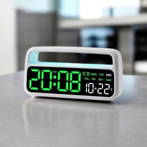 Ceas digital cu afișaj LED verde, oră și dată, iluminare ambientală superioară cu culori schimbabile, design modern pentru interior